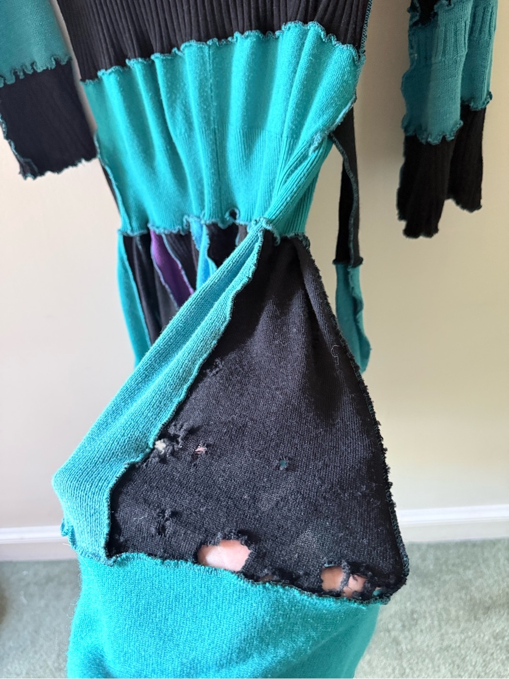 Patchwork Fairy Goblin core Cottage Pointy Hood Jacket Coat Dress Goth Grunge M - Picture 11 of 13